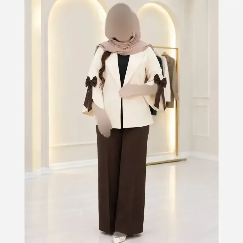 کت شلوار زنانه جنس مازراتی دبل دوخت مزونی رنگ مشکی کرم خاکی قهوه ای سرمه ای زرشکی سایز 1 و 2 - تصویر 5
