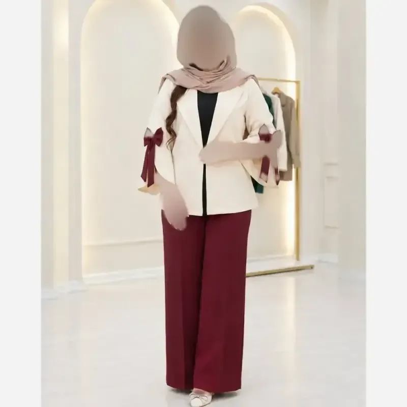 کت شلوار زنانه جنس مازراتی دبل دوخت مزونی رنگ مشکی کرم خاکی قهوه ای سرمه ای زرشکی سایز 1 و 2 - تصویر 3